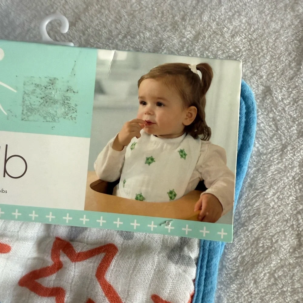 Aden + Anais Little Bibs - Orange and Blue Star Design NWT, retired pattern